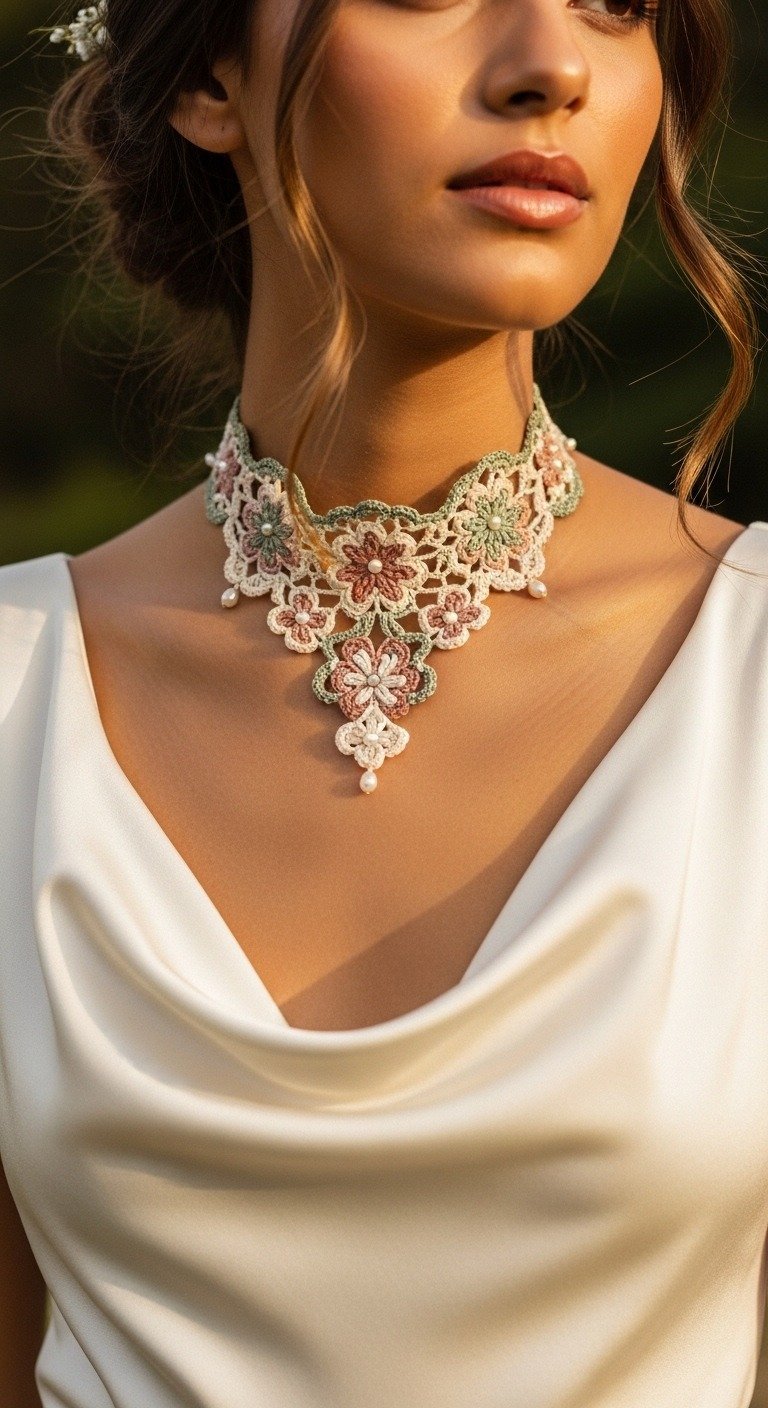 Elegant Floral Lace Crochet Choker Necklace Pattern