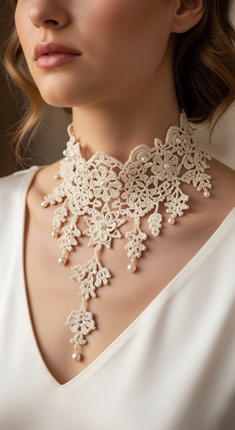 Exquisite Crocheted Lace Choker: A Timeless Bridal & Special Occasion Accessory
