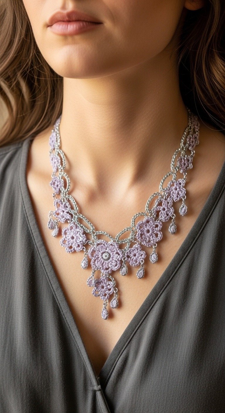Exquisite Lavender Floral Crochet Necklace Pattern: Craft Your Own Delicate Jewelry