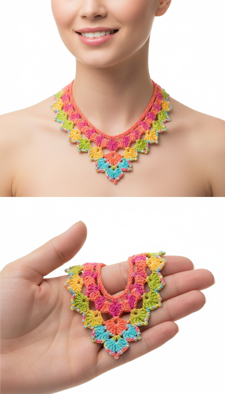 Vibrant Crochet Lace Collar Necklace Pattern: A Colorful Statement Piece