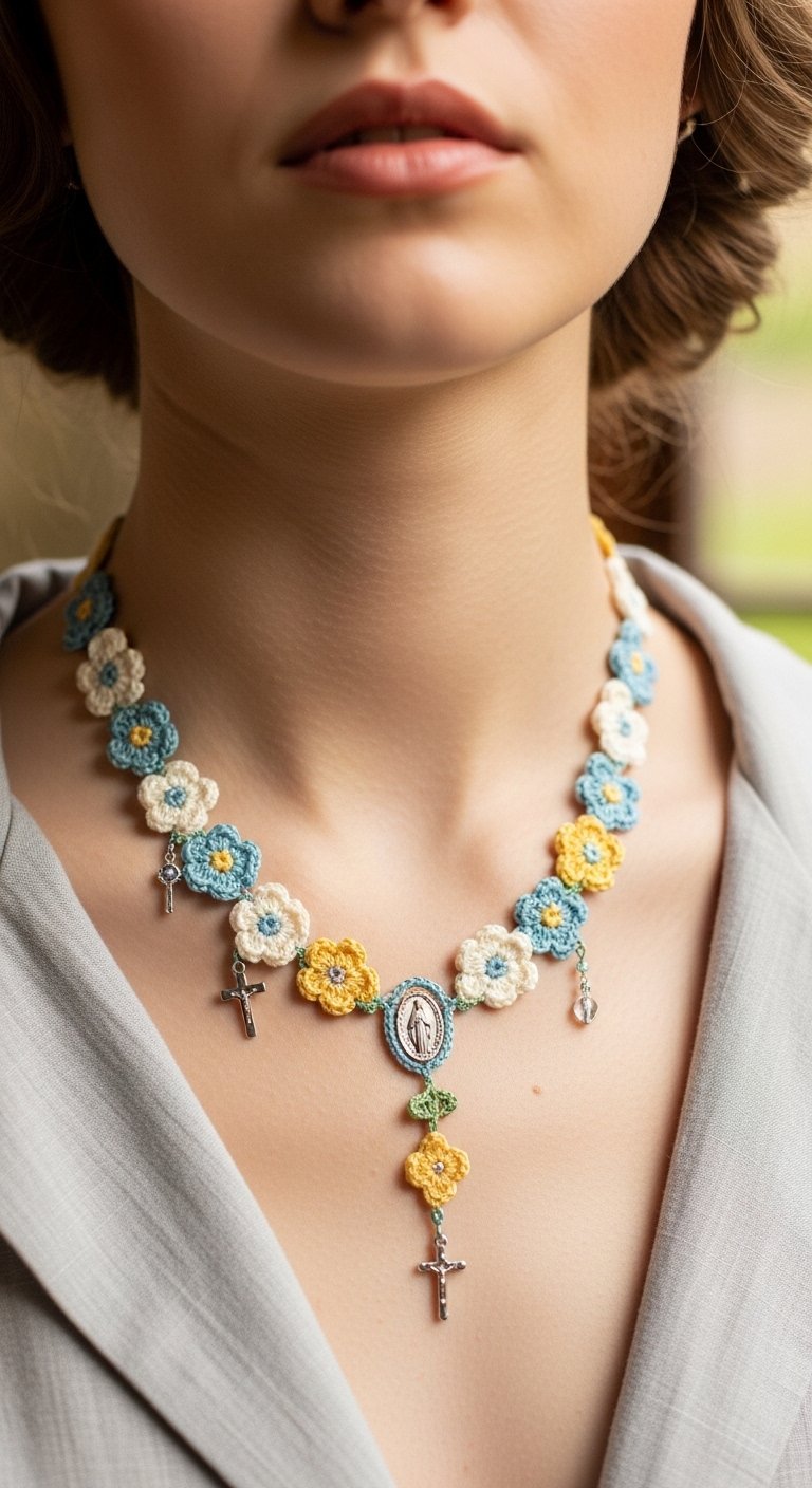 Bloom Your Faith: Elegant Crochet Floral Rosary Necklace Pattern