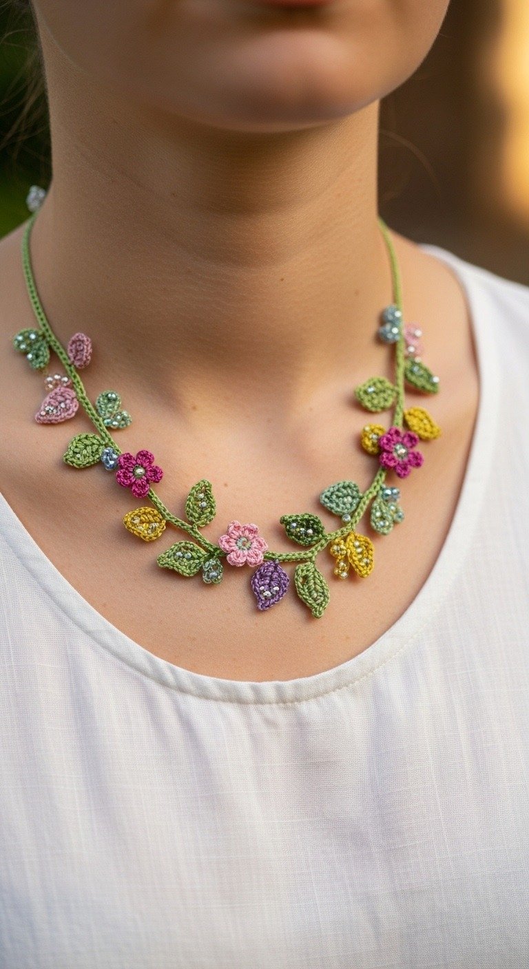Blossoming Beauty: Crochet Floral Necklace Pattern with Beads