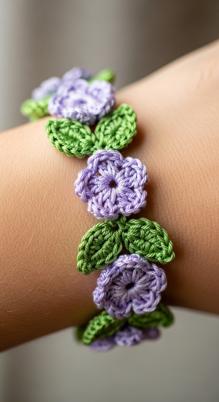 Charming Lilac Blossom Crochet Bracelet: A DIY Floral Accessory