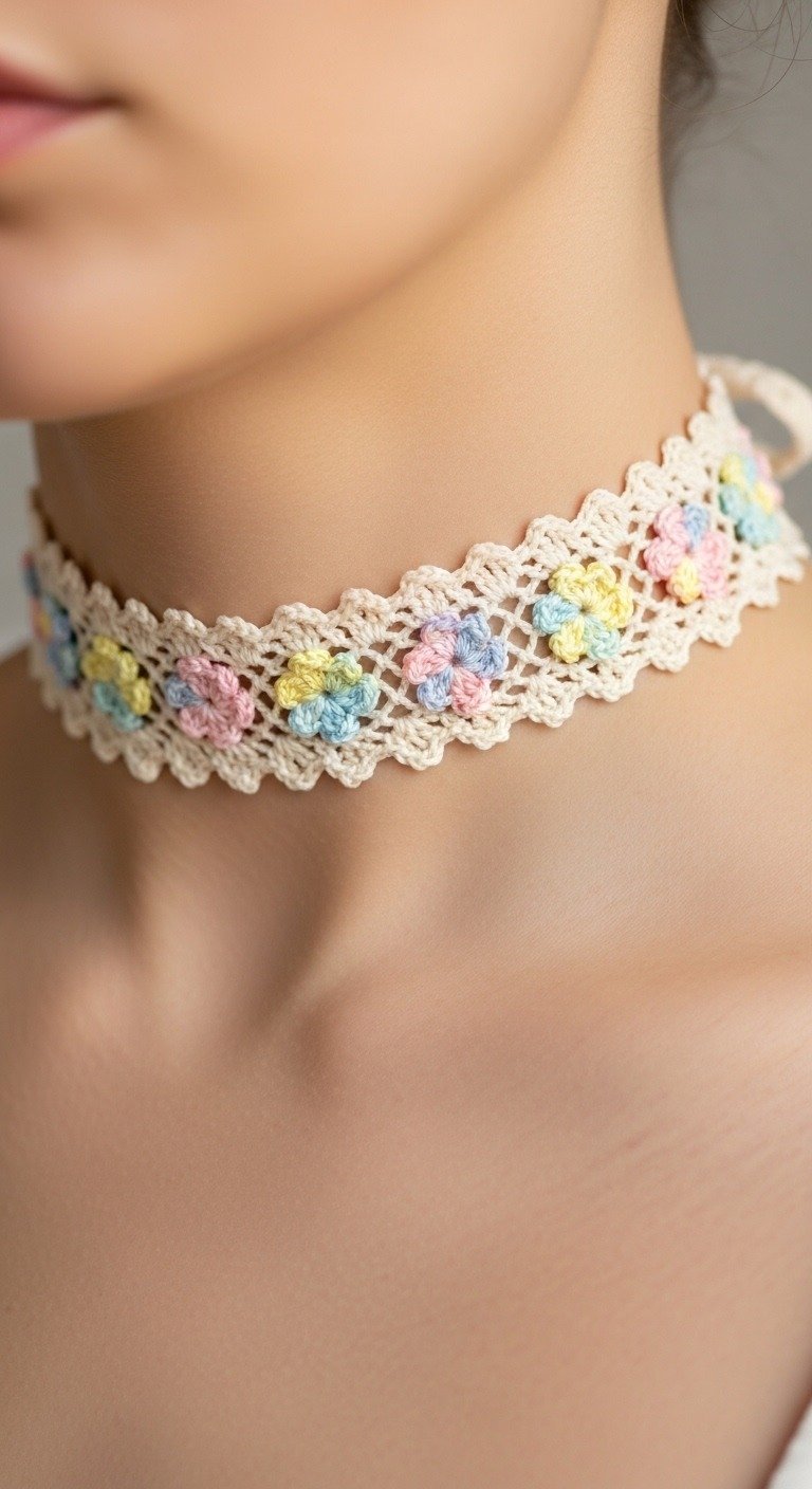Charming Pastel Crochet Flower Choker Pattern