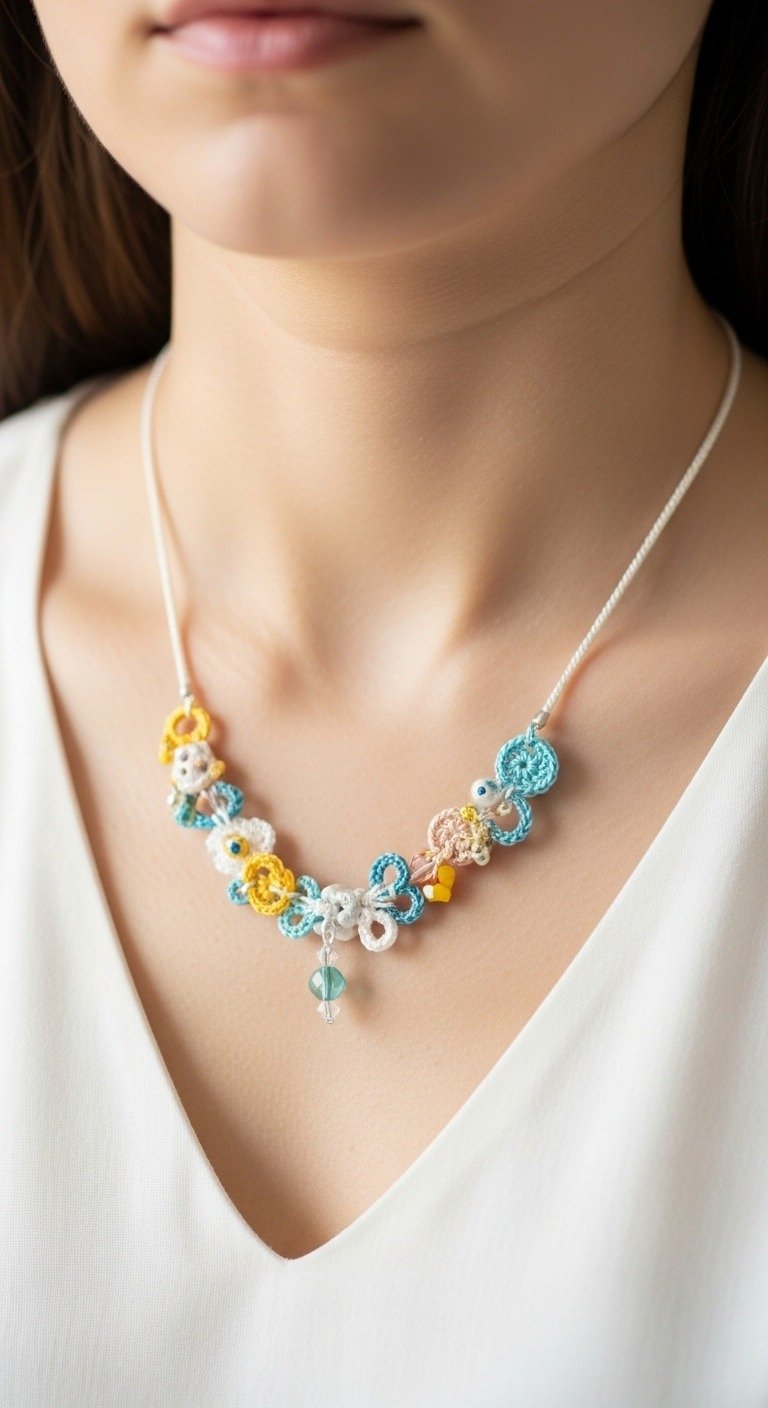 Delicate Crocheted Floral Beaded Necklace Pattern