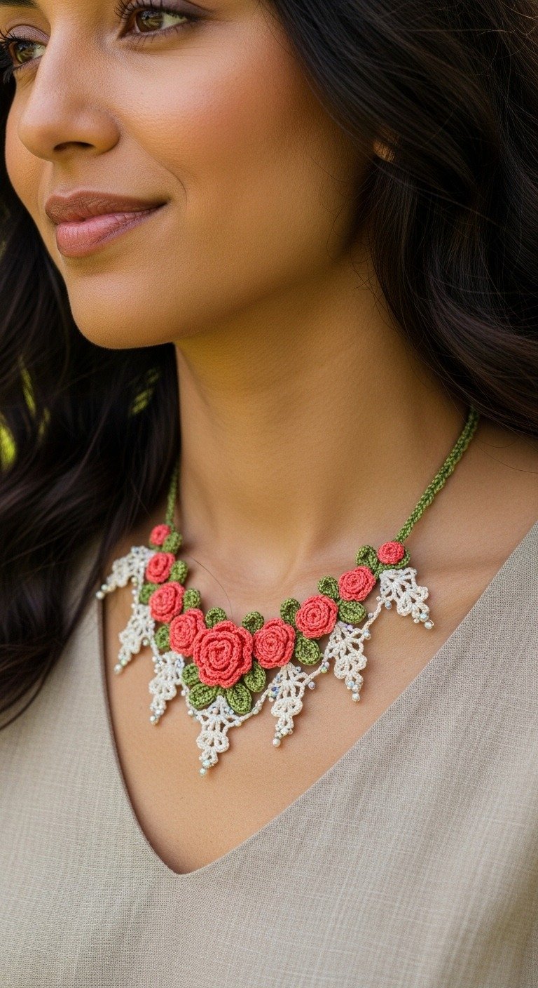 Delicate Floral Lace Crochet Necklace: Free Pattern