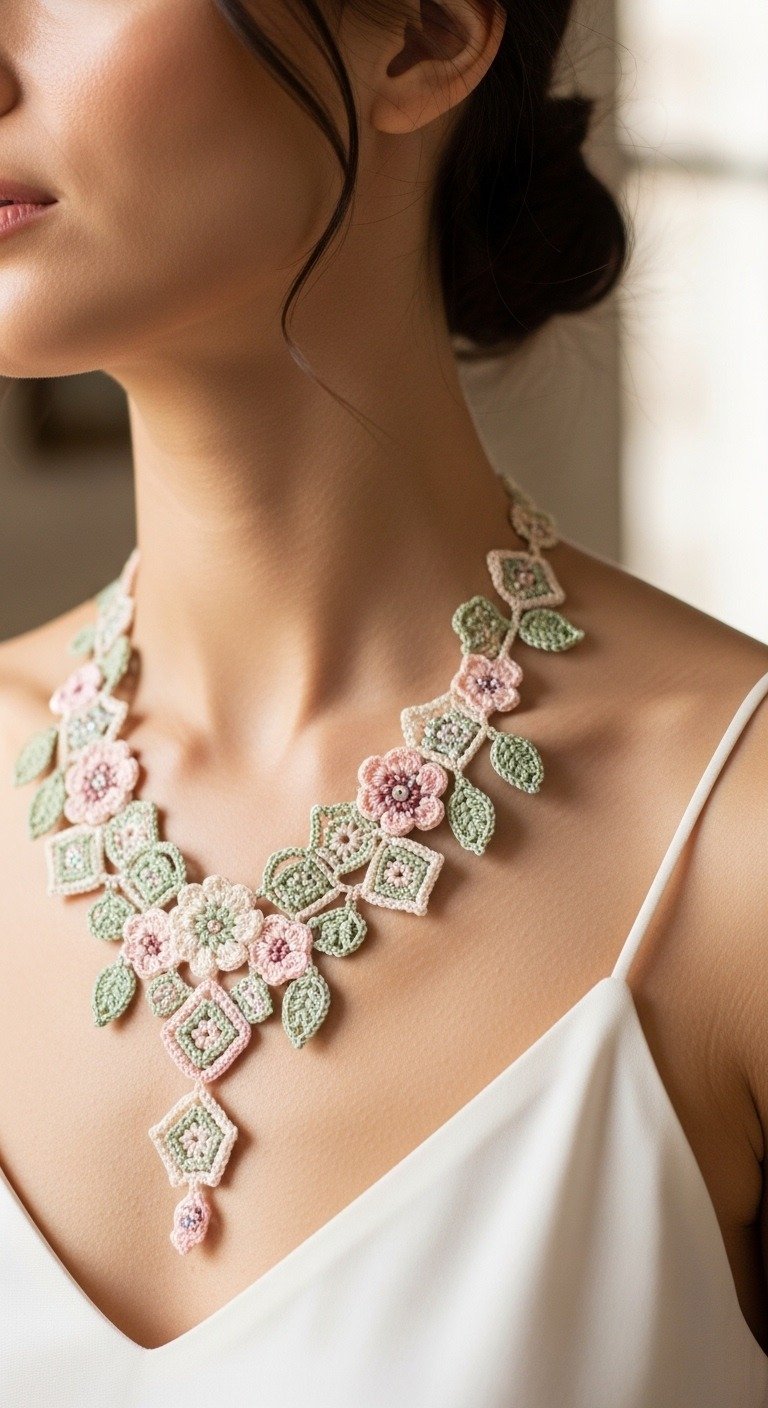 Elegance Blooms: Crochet a Delicate Floral & Geometric Necklace Pattern