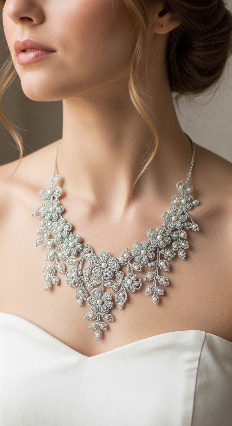 Elegant Crochet Lace Pearl Necklace Pattern for Bridal & Special Occasions