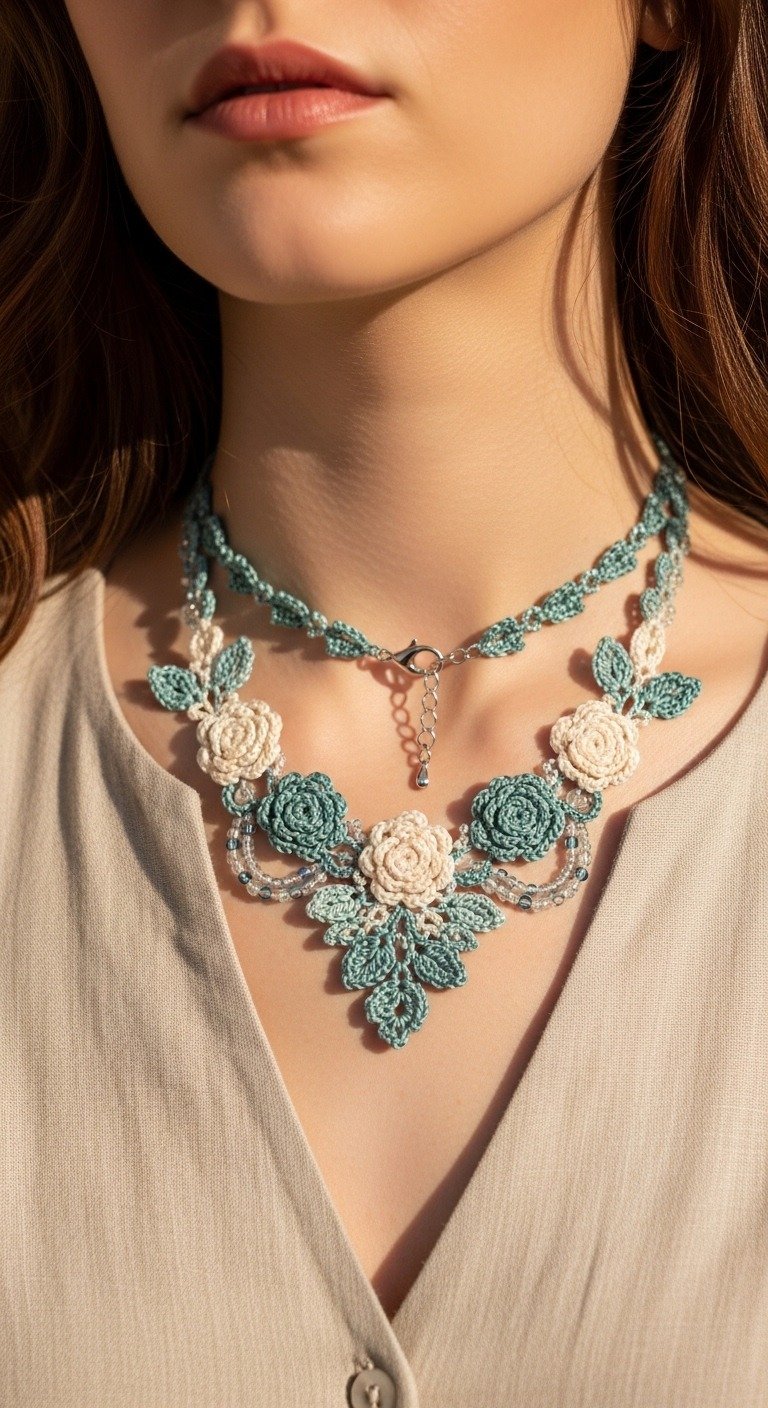 Elegant Crocheted Floral Lace Necklace: A DIY Pattern for Timeless Beauty