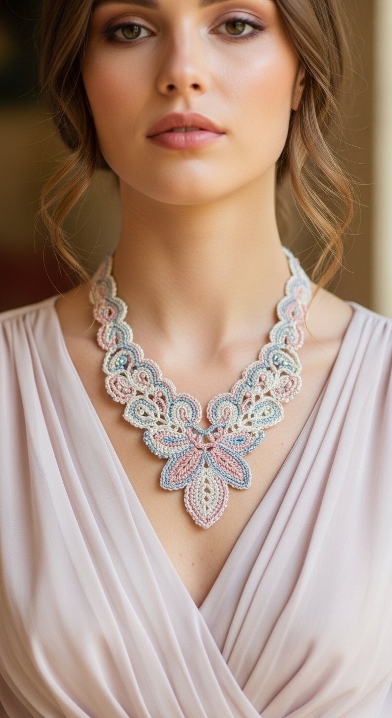 Elegant Pastel Crochet Lace Statement Necklace Pattern