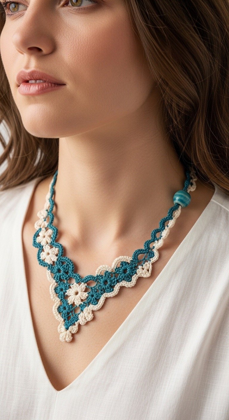 Elegant Two-Tone Crochet Flower Necklace Pattern: Craft Your Own Statement Piece
