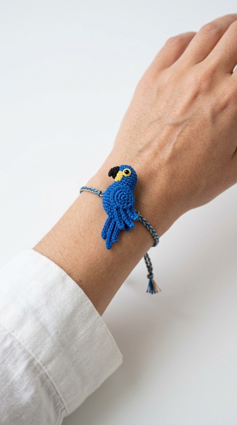 Crochet Blue Macaw Parrot Bracelet: A Tropical Amigurumi Charm