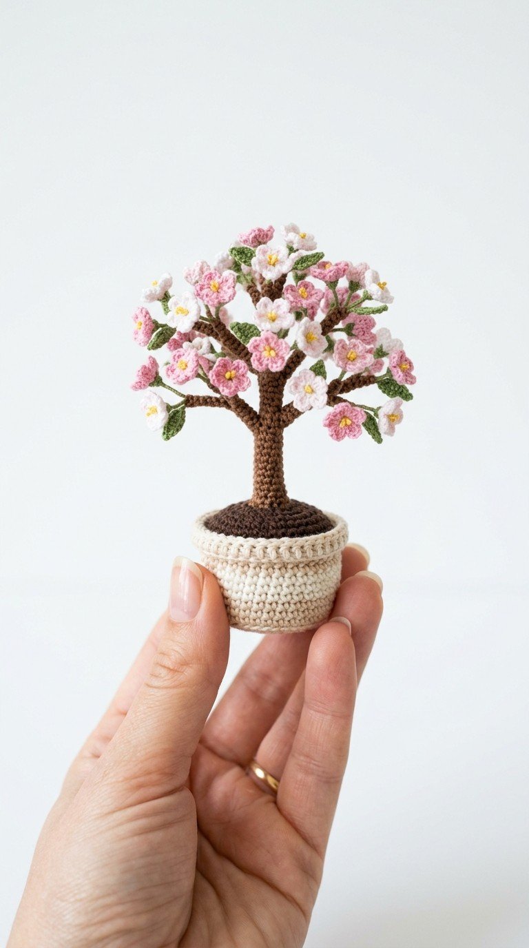 Crochet Cherry Blossom Bonsai Tree Pattern - Miniature Amigurumi Delight