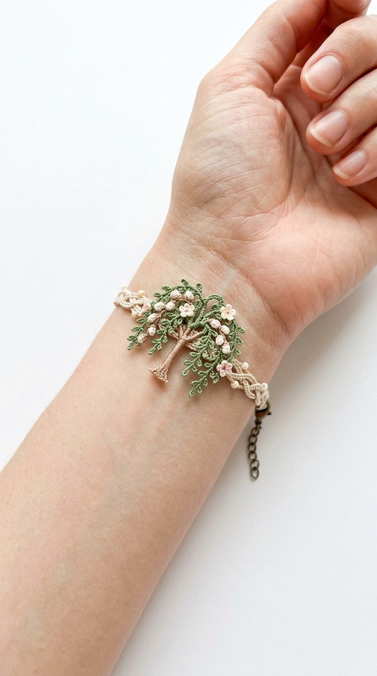 Delicate Crochet Cherry Blossom Tree Bracelet: A Symbol of Spring