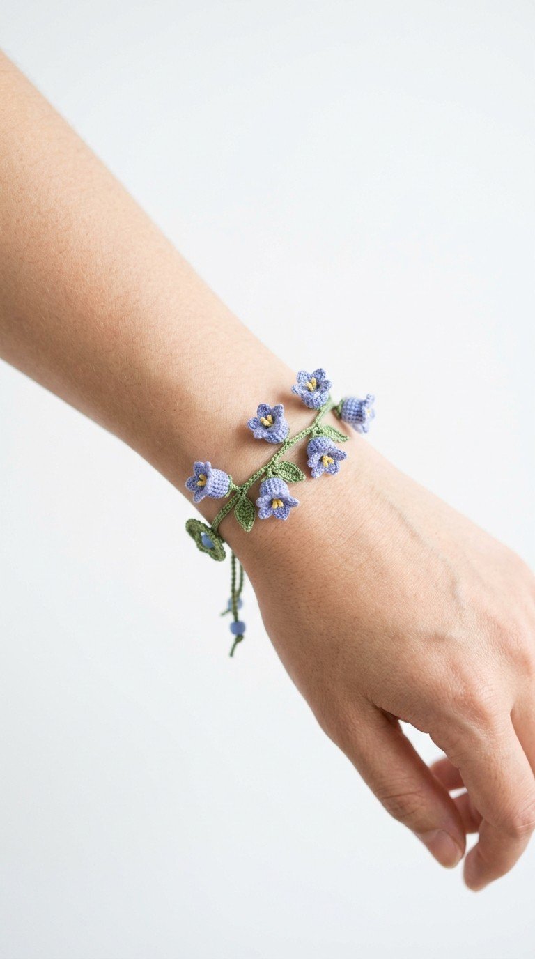 Delicate Crocheted Bellflower Bracelet: A Touch of Spring Elegance