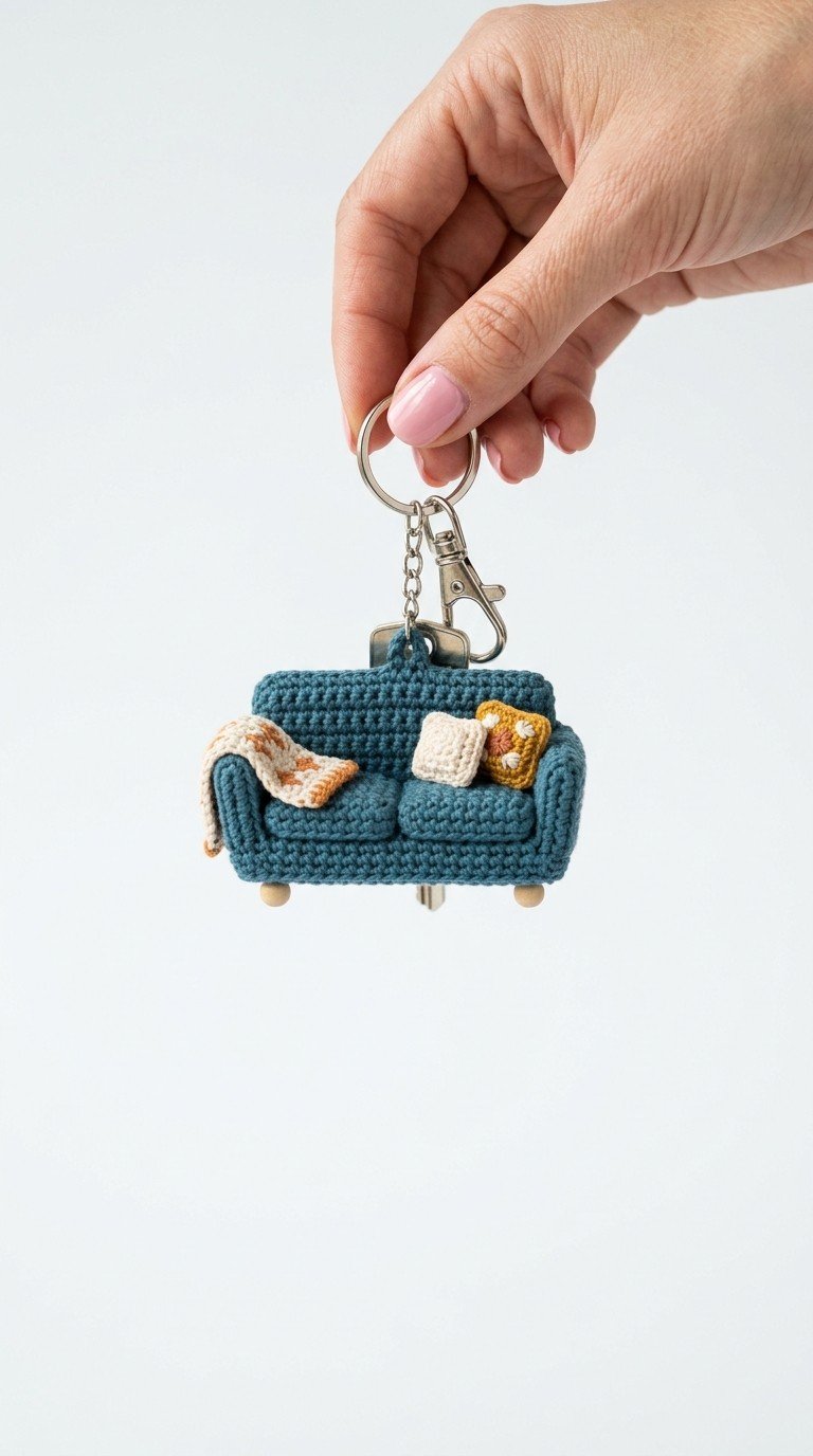 Crochet Mini Sofa Keychain Pattern: Adorable Amigurumi Home Decor