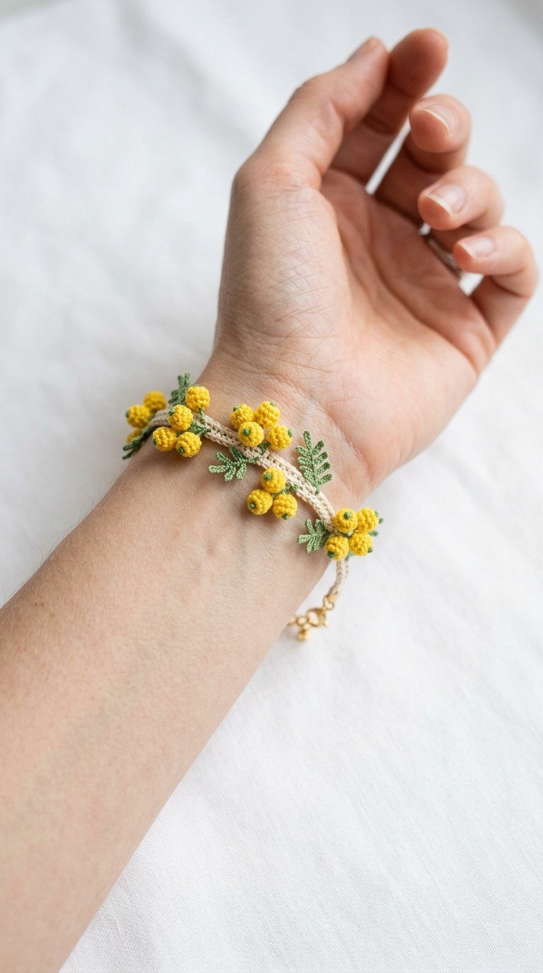Delicate Crochet Mimosa Flower Bracelet Pattern