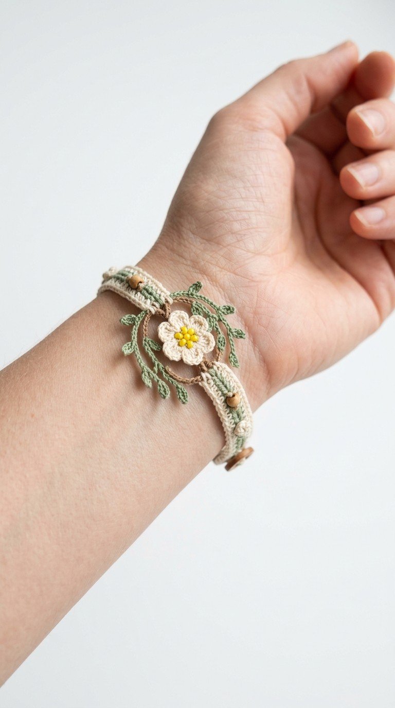 Delicate Floral Vine Crochet Bracelet: A Touch of Nature on Your Wrist