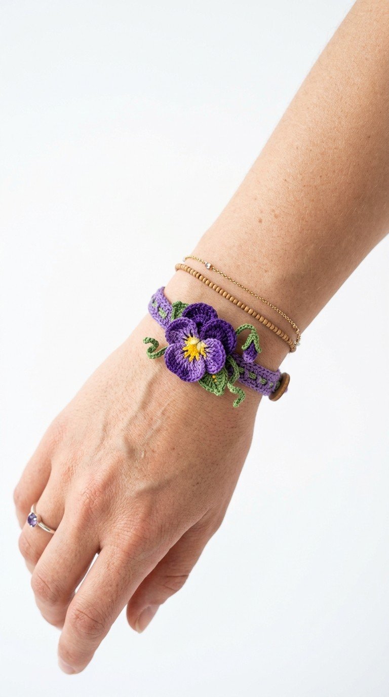 Crochet Pansy Bracelet Pattern: Elegant Floral Wristband DIY