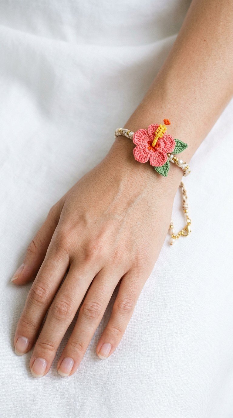 Crochet Hibiscus Bracelet Pattern: Tropical Elegance for Your Wrist