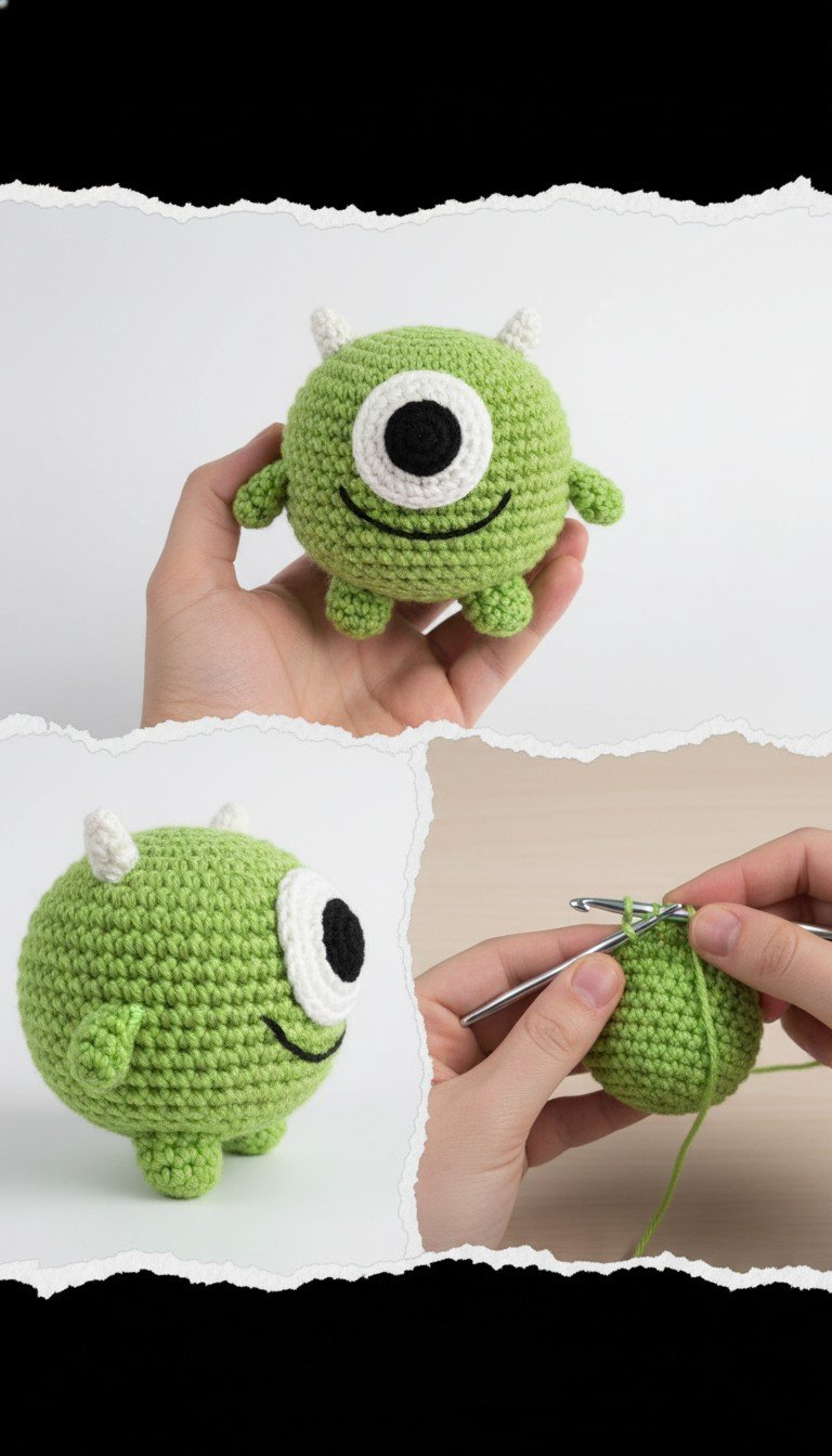 Crochet Your Own Adorable One-Eyed Green Monster Amigurumi!