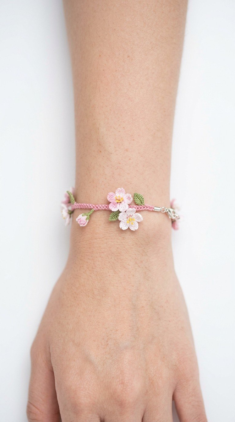 Delicate Crochet Cherry Blossom Bracelet Pattern