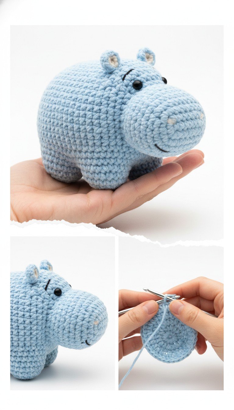 Cuddly Blue Hippo Amigurumi: Free Crochet Pattern for Adorable Toys