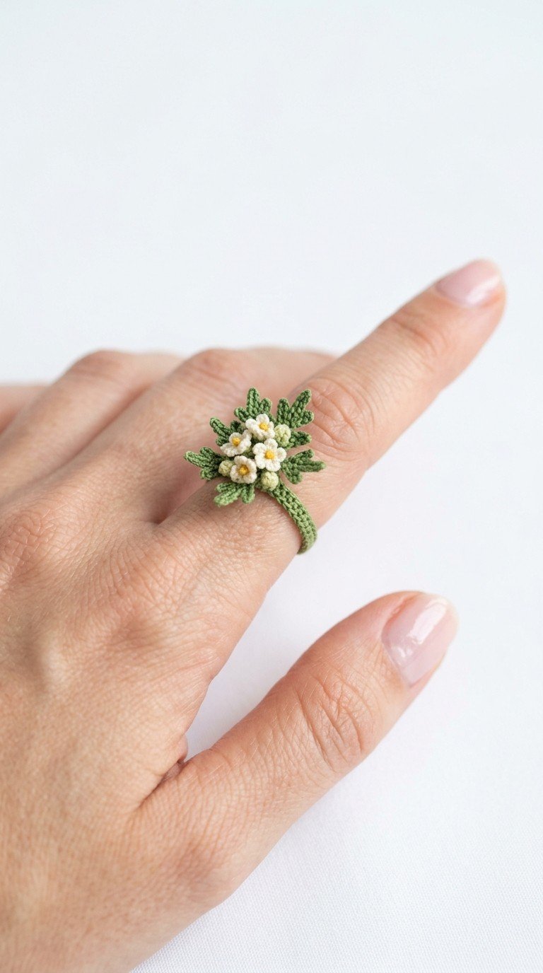 Delicate Micro Crochet Flower Ring: Free Pattern for Botanical Jewelry