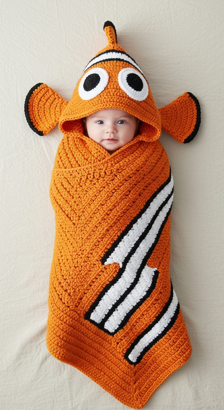 Adorable Crochet Clownfish Baby Swaddle Cocoon Pattern