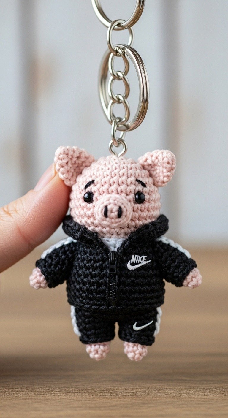 Crochet Pig in Tracksuit Keychain: A Pawsitively Adorable Amigurumi Pattern!