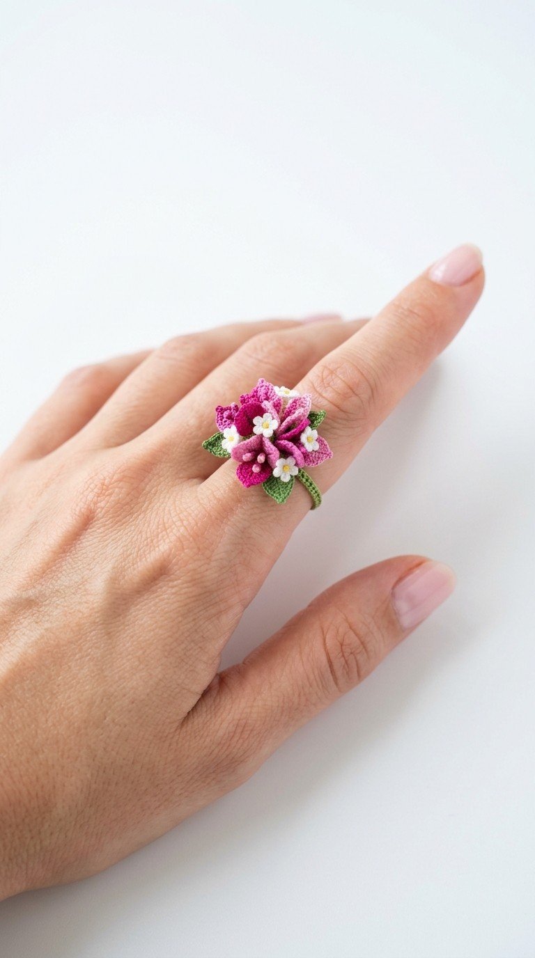 Elegant Crocheted Floral Ring: DIY Bloom Jewelry Pattern