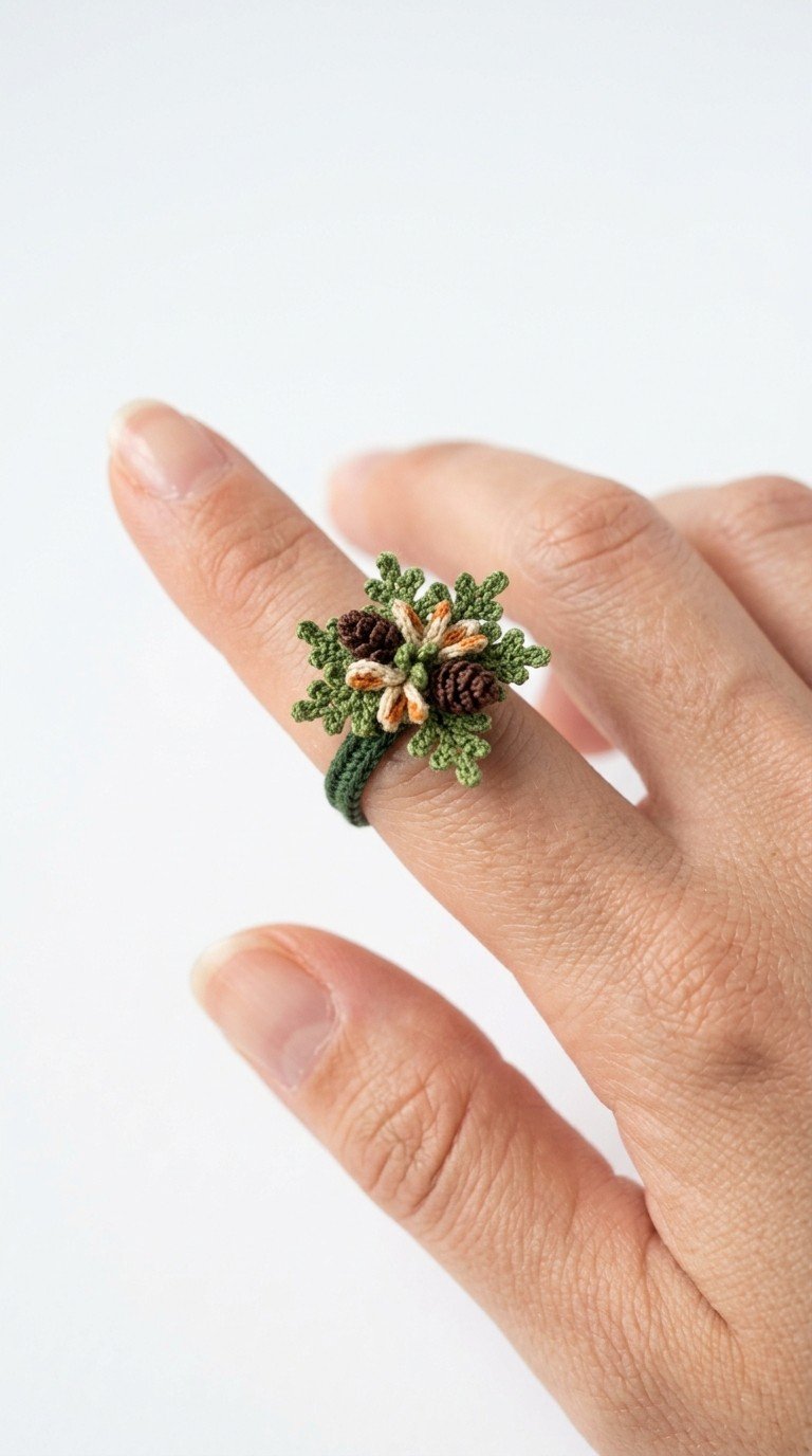 Tiny Treasures: Crochet Pinecone & Evergreen Ring Pattern