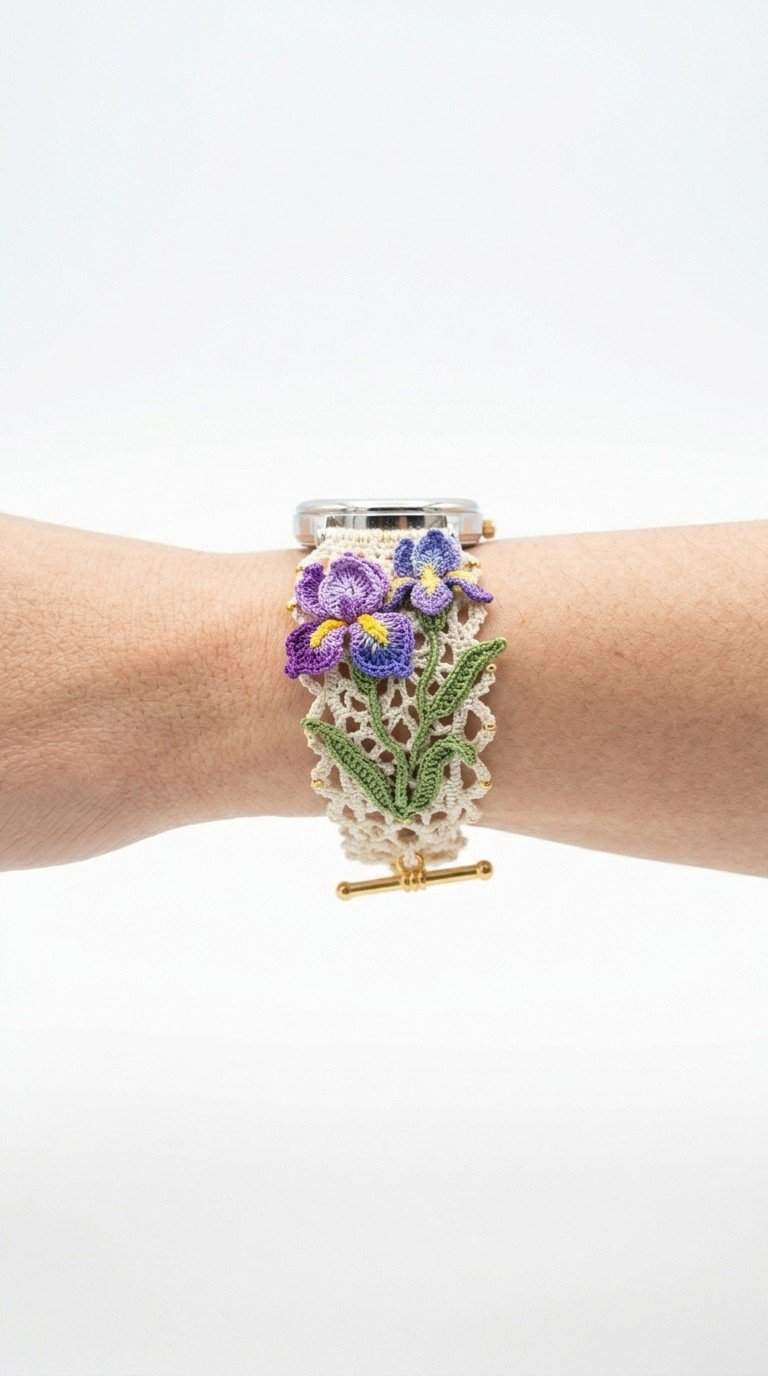 Elegant Iris Bloom Crochet Watch Band Pattern: A Unique Floral Accessory