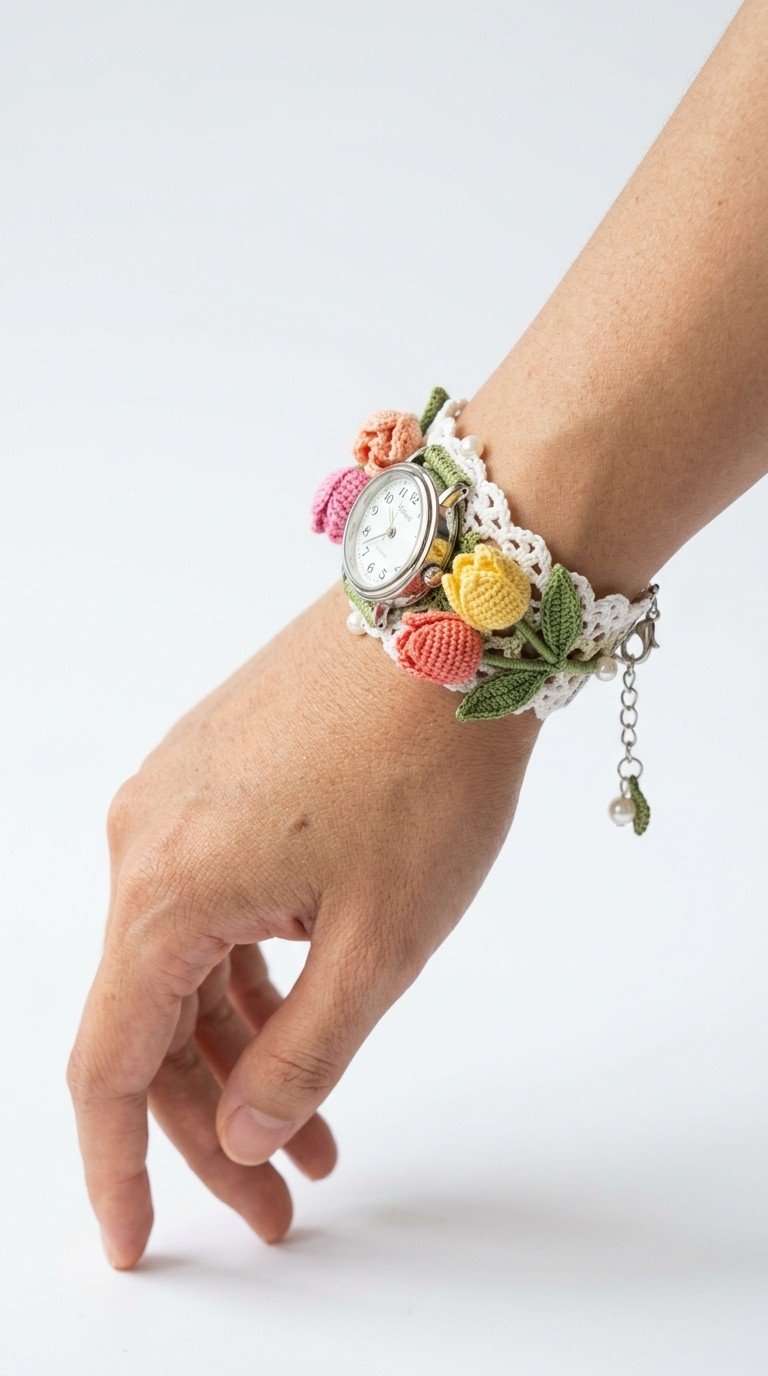 Blossom Time: A Charming Crochet Tulip Watch Cuff Pattern