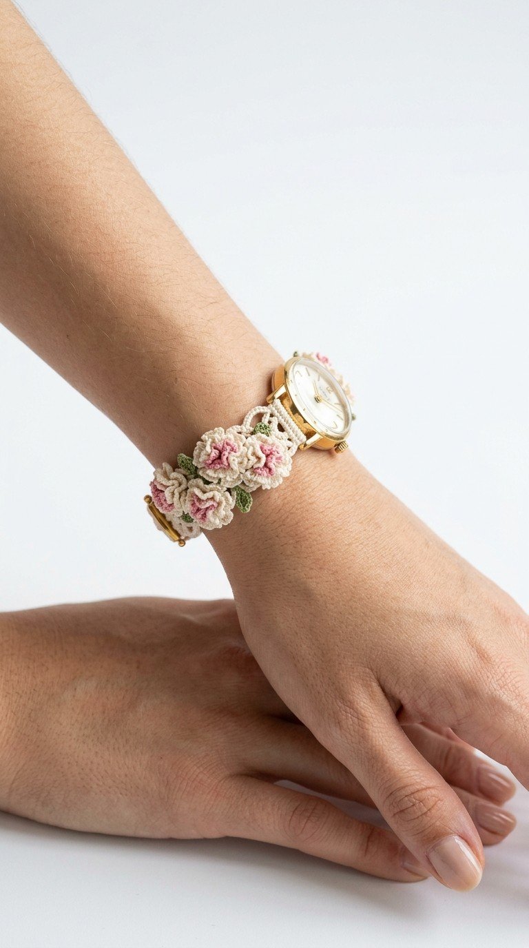 Delicate Crochet Floral Watch Band: A Vintage-Inspired DIY Accessory