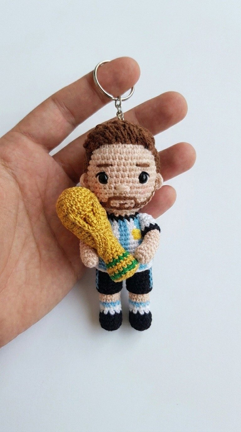 Celebrate Victory: Amigurumi Lionel Messi with World Cup Trophy Keychain Pattern