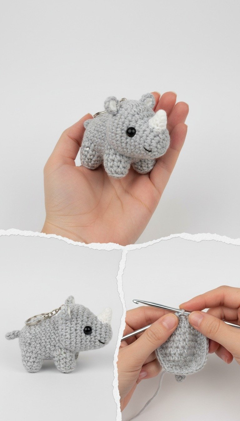 Roam with Cuteness: Free Crochet Rhino Keychain Amigurumi Pattern