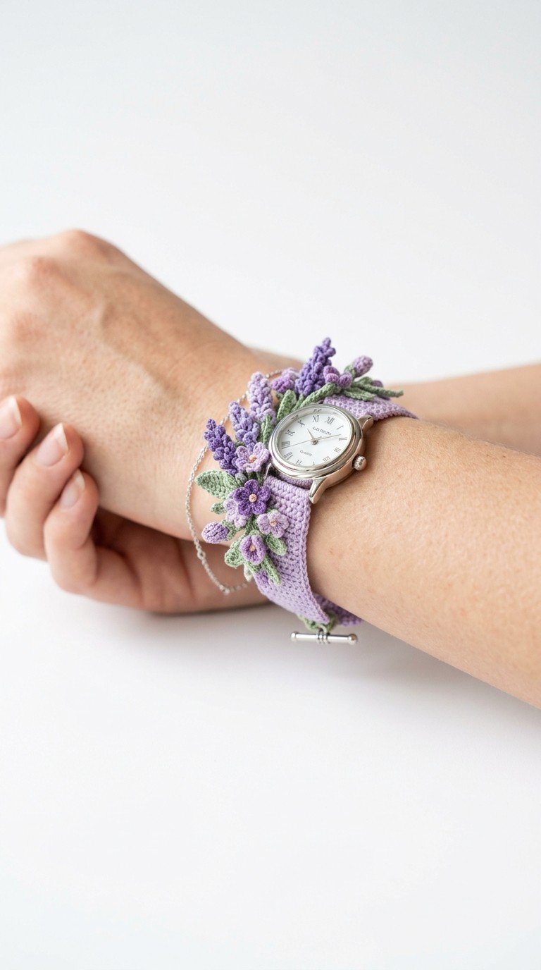 Elegant Crochet Floral Watch Strap Pattern: A Lavender Blossom Design