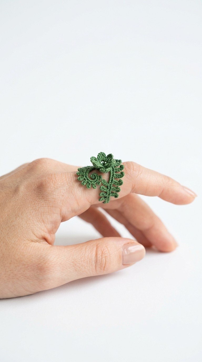Enchanted Forest Micro-Crochet Ring: A Delicate Botanical Statement Piece