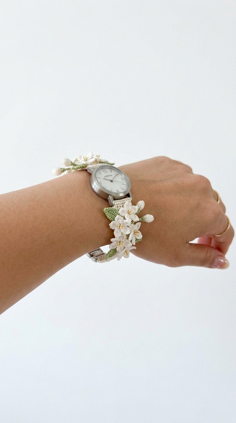 Elegant Crochet Floral Watch Strap Cover: A Delicate Touch of Spring