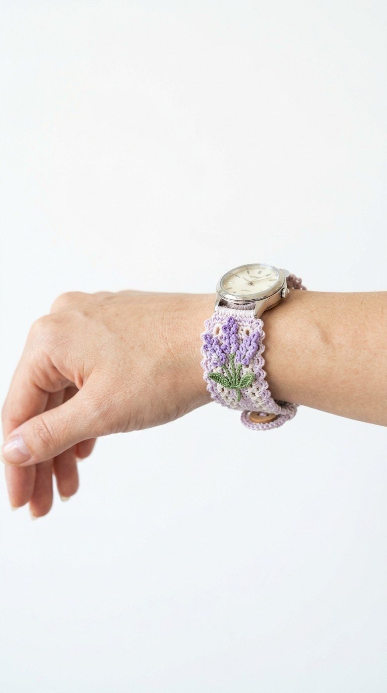 Elegant Lavender Crochet Watch Strap: A Free Pattern