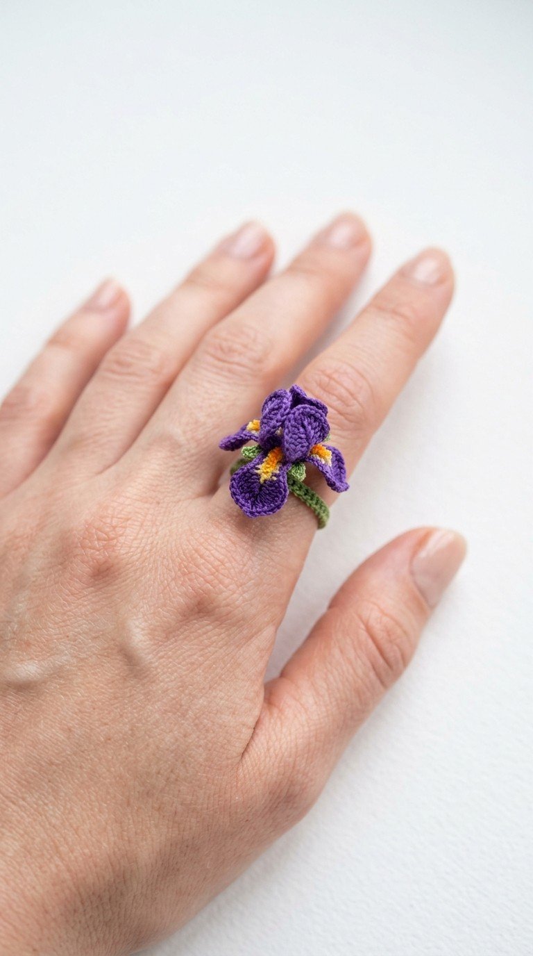 Delicate Crochet Iris Ring Pattern: Wearable Floral Elegance