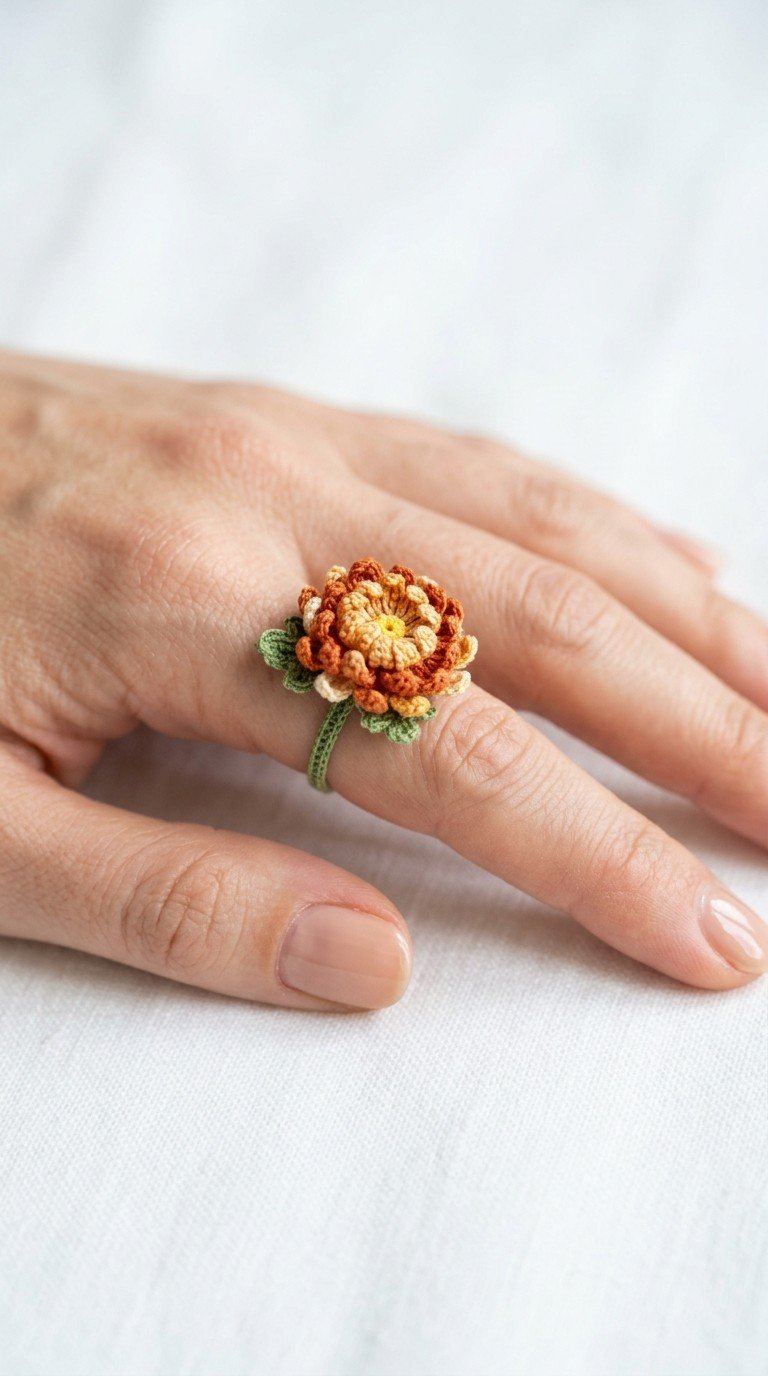 Elegant Crochet Chrysanthemum Flower Ring: A DIY Floral Accessory Pattern