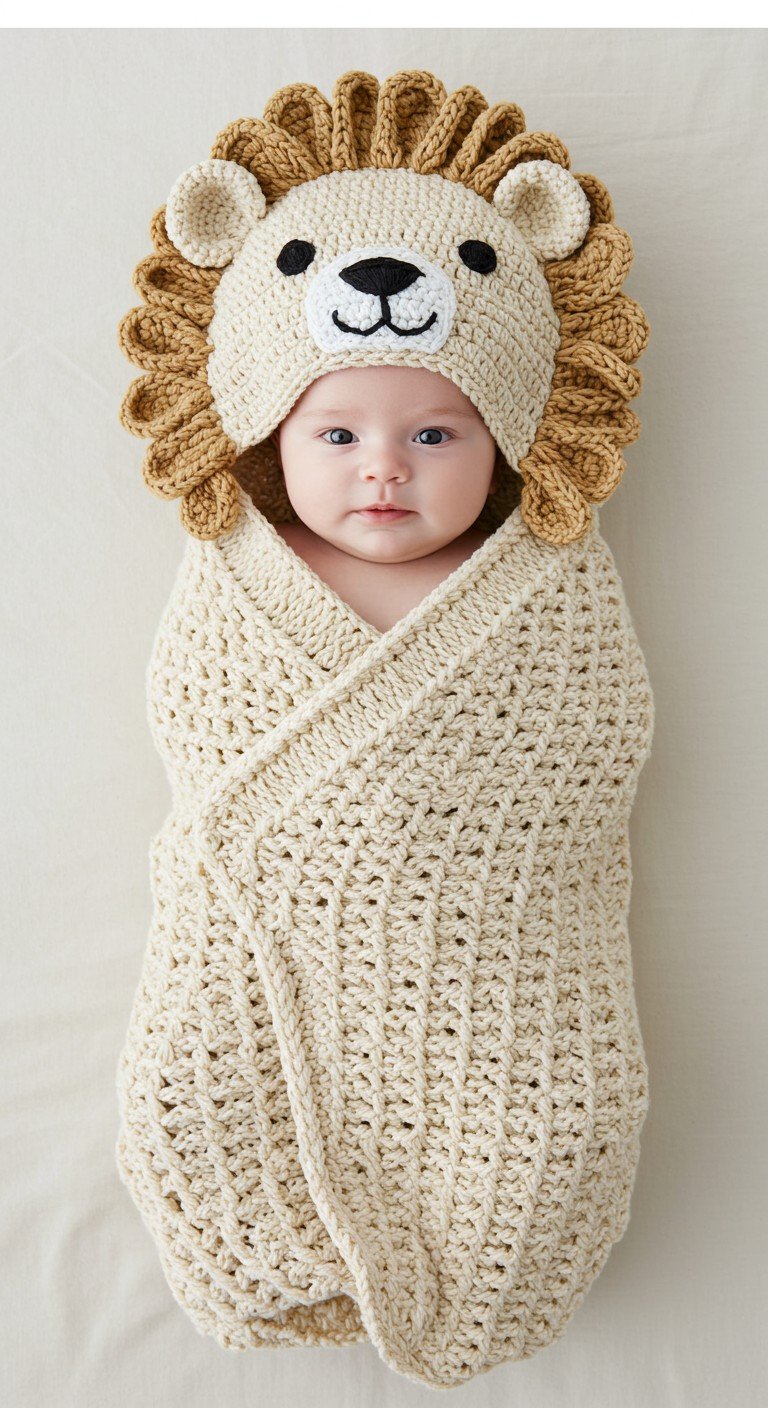 Roaringly Cute Newborn Lion Swaddle & Hat Crochet Pattern