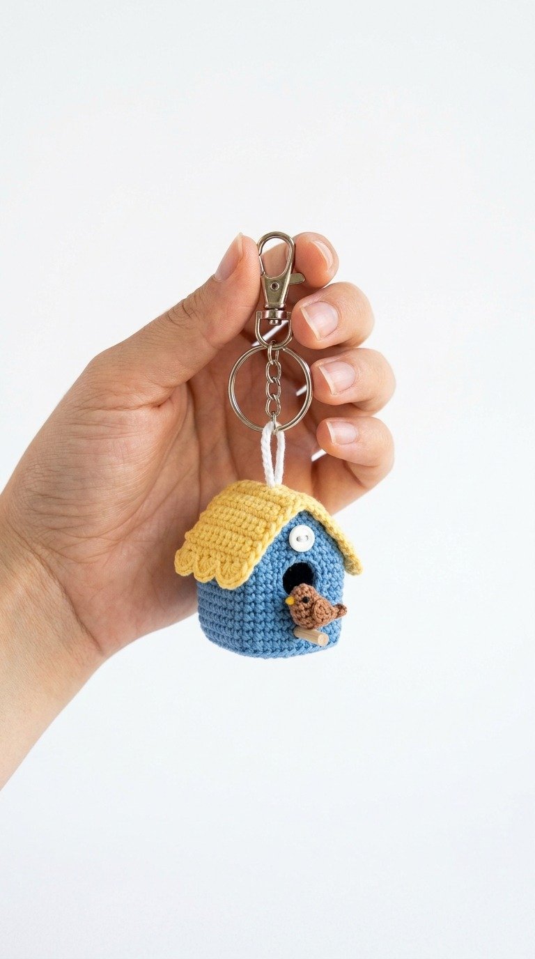Charming Crochet Birdhouse Keychain Free Amigurumi Pattern