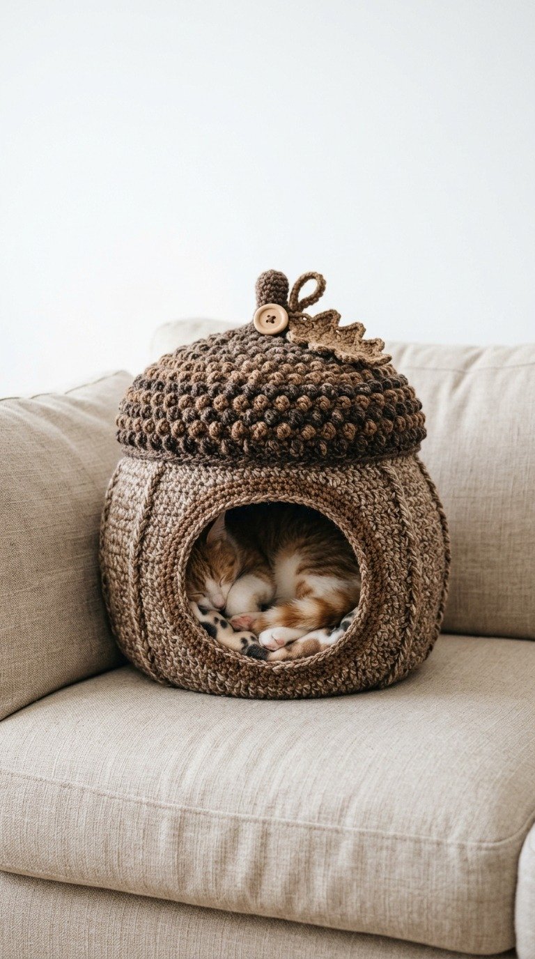 Cozy Crochet Acorn Cat Cave: Free Pattern for Your Furry Friend