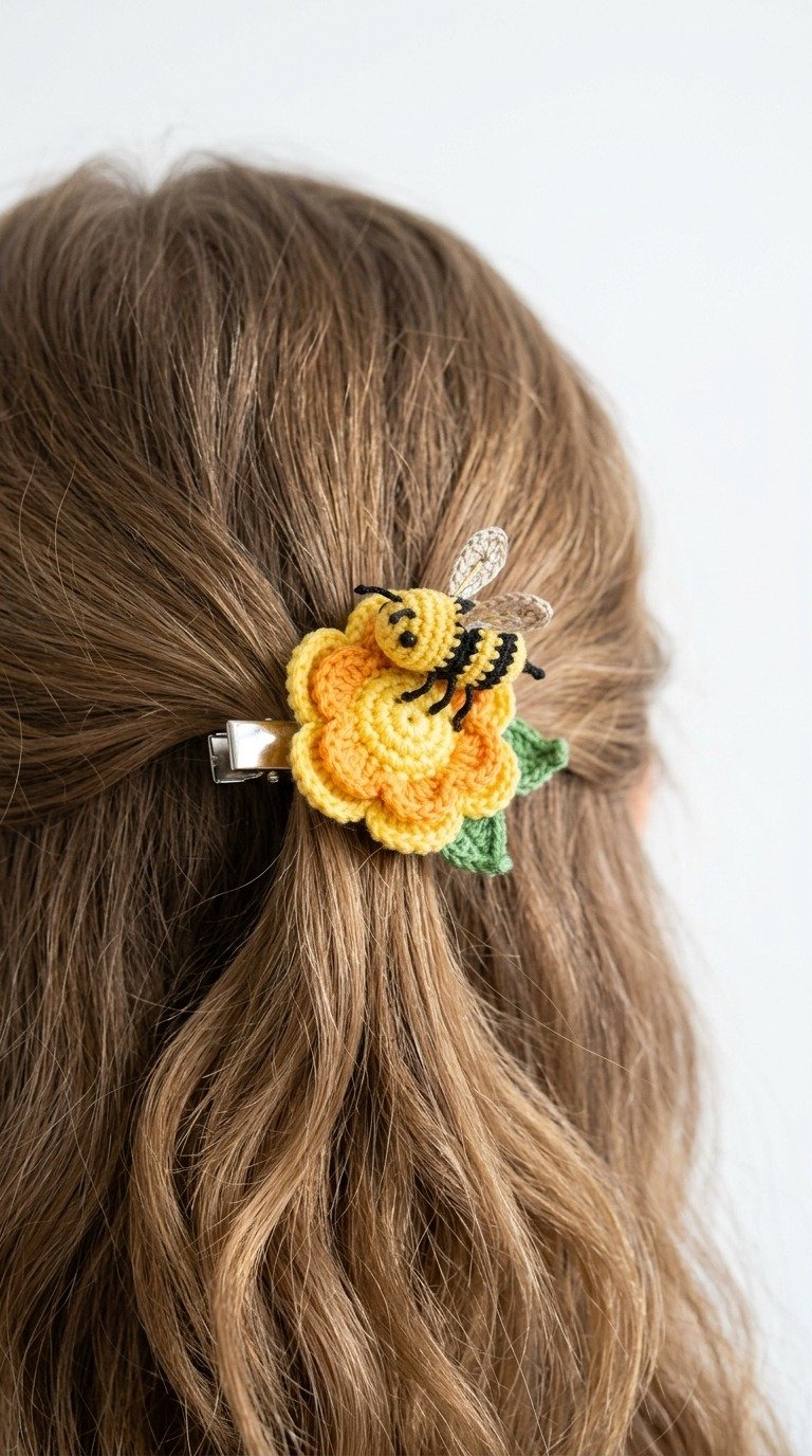 Adorable Crochet Bee and Flower Hair Clip Free Pattern