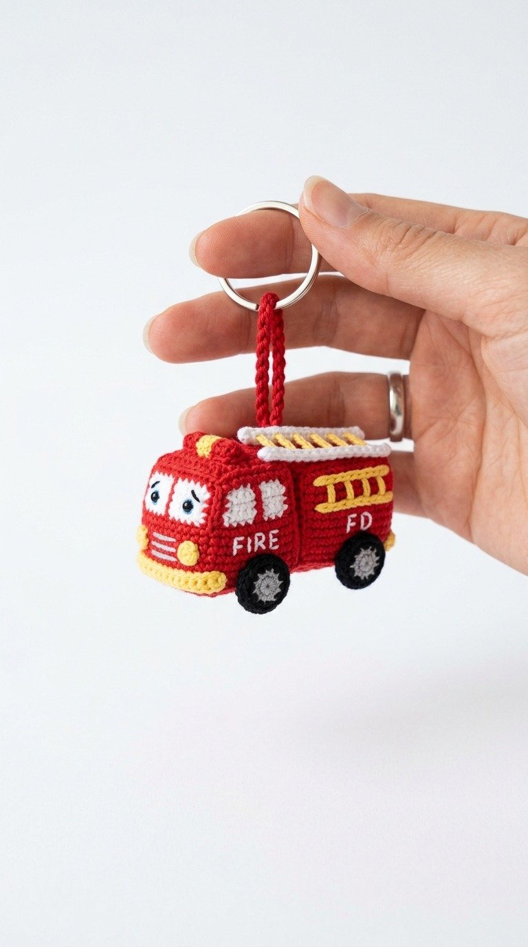 Adorable Mini Amigurumi Fire Truck Keychain Free Crochet Pattern