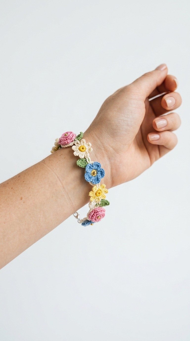 Delicate Crochet Floral Bracelet Free Pattern