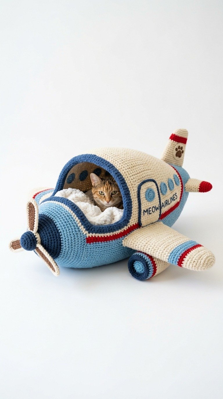 Fly High with This Cozy Crochet Airplane Cat Bed Pattern